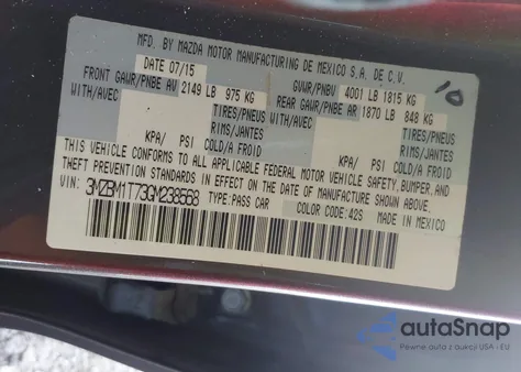 2016 Mazda Mazda3 I Sport z USA, uszkodzony, nr VIN 3MZBM1T73GM238568